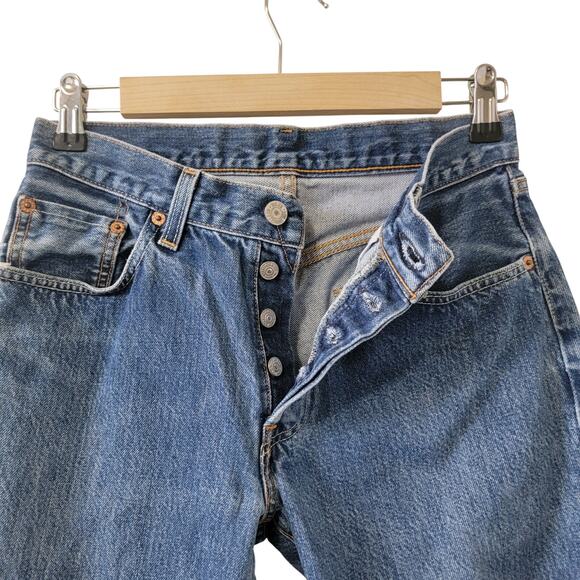 Selvedge Levi Button Fly MADE IN USA 100% Cotton Original Jeans Women's W28 L30 - Picture 2 of 16